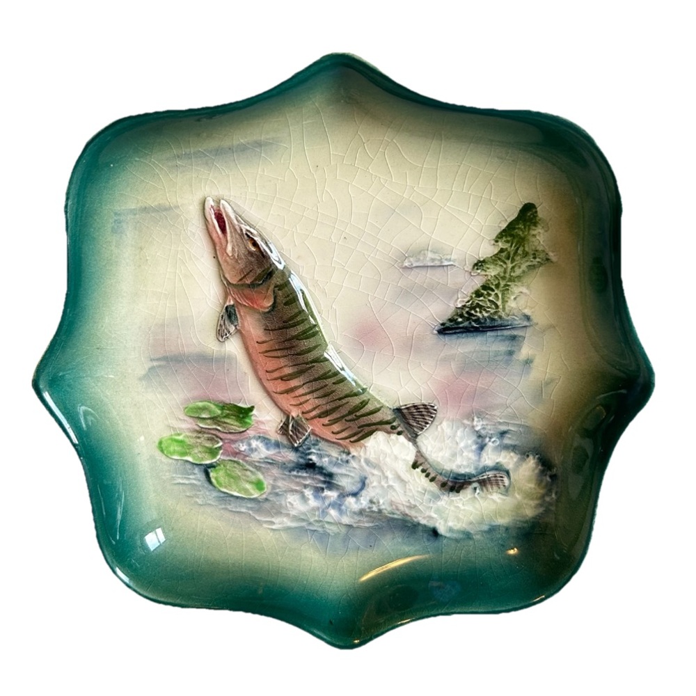 Decorative Fish Plate with Green and Cream Accents
